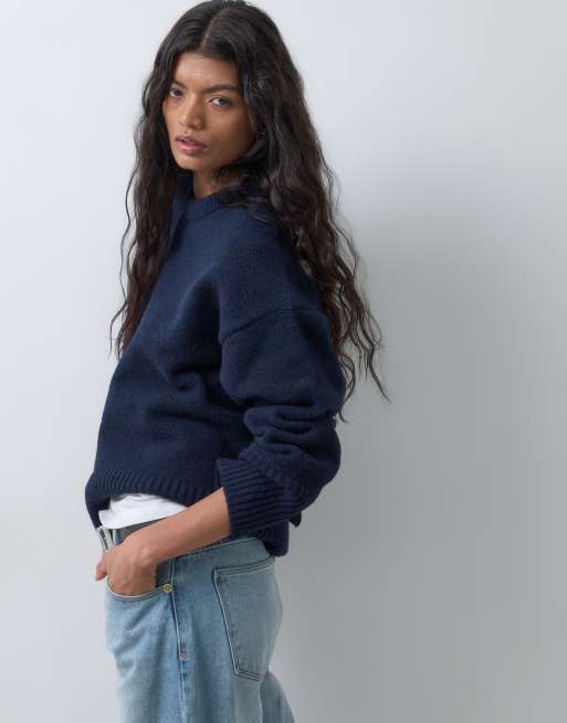 ASOS DESIGN knitted sweater with open back in navy, 4 of 5