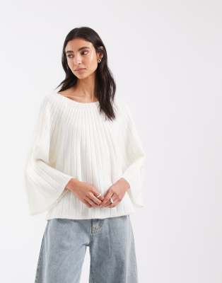 Asos Design Knitted Sweater With Rib Detail In White