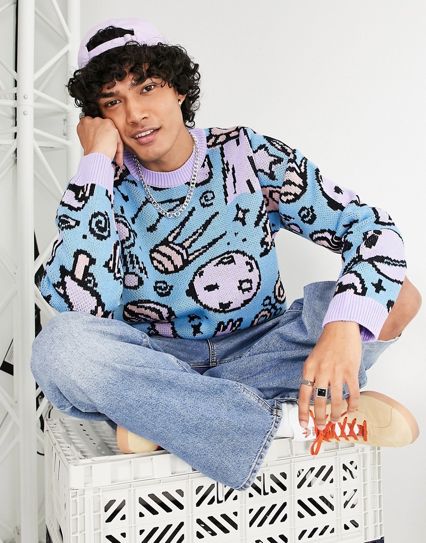 ASOS DESIGN knitted sweater with rockets jacquard-Multi