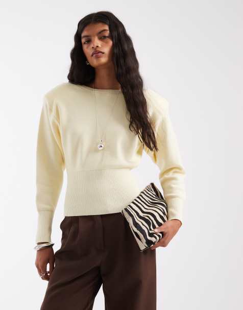 ASOS DESIGN knitted sweater with shoulder pad in yellow - view 1