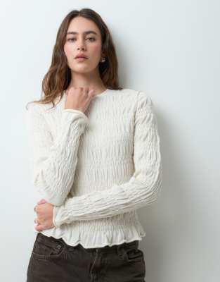 Asos Design Knitted Sweater With Smock Detail In White