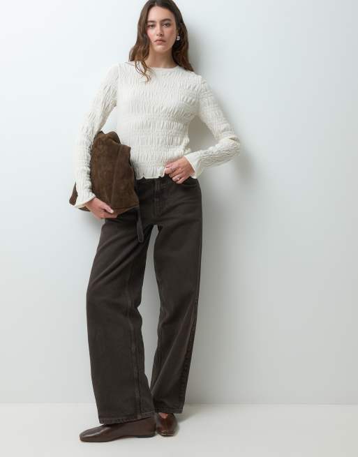 ASOS DESIGN knitted sweater with smock detail in ecru, 5 of 5