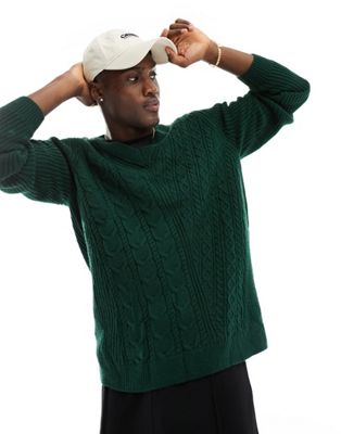 Asos Design Knitted Sweater With Spliced Cable Detailing In Green
