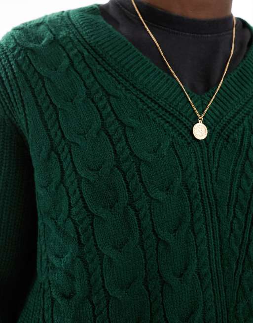 ASOS DESIGN knitted sweater with spliced cable detailing in green