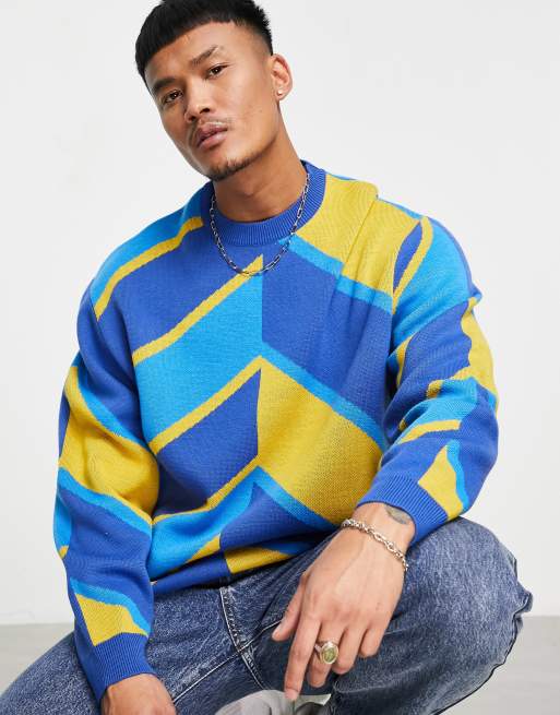ASOS DESIGN knitted sweater with spliced stripes