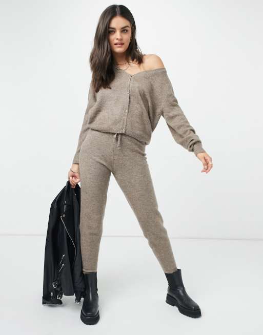 ASOS DESIGN knitted sweatpants in taupe - part of a set