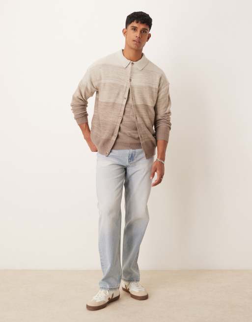 ASOS DESIGN knitted t-shirt and button through cardigan co-ord in brown ombre