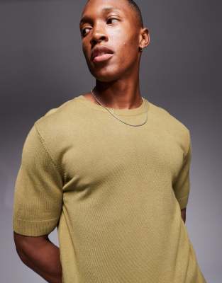 knitted t-shirt in khaki - part of a set-Green