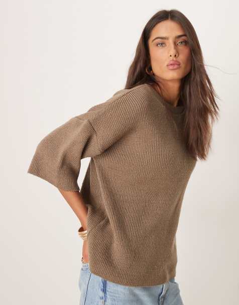 ASOS DESIGN knitted t-shirt in mocha - view 1