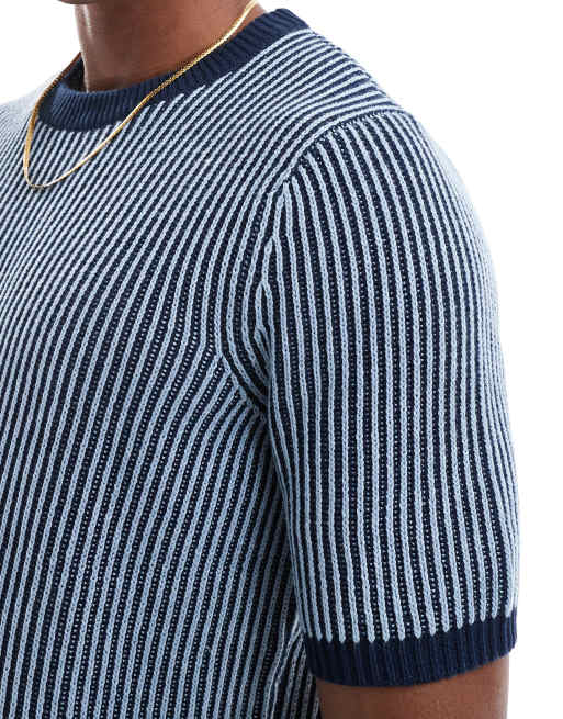 ASOS DESIGN knitted t-shirt in navy pleated rib, 3 of 4