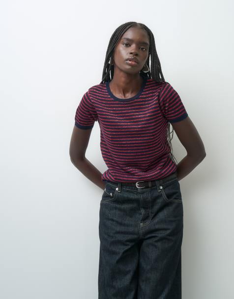 ASOS DESIGN knitted t-shirt in red and navy stripe - view 1