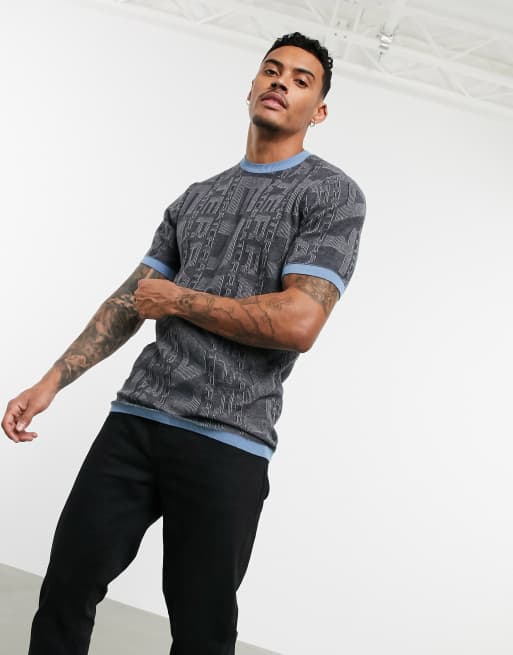 ASOS DESIGN knitted t-shirt in textured text design