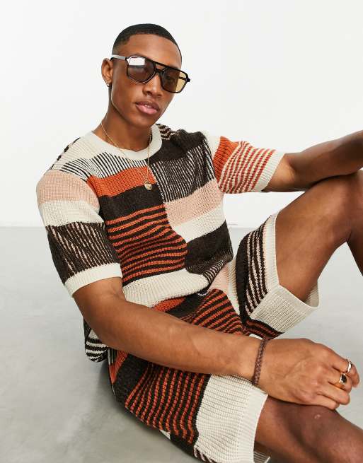 ASOS DESIGN knitted t-shirt with patchwork design (Part of a set)