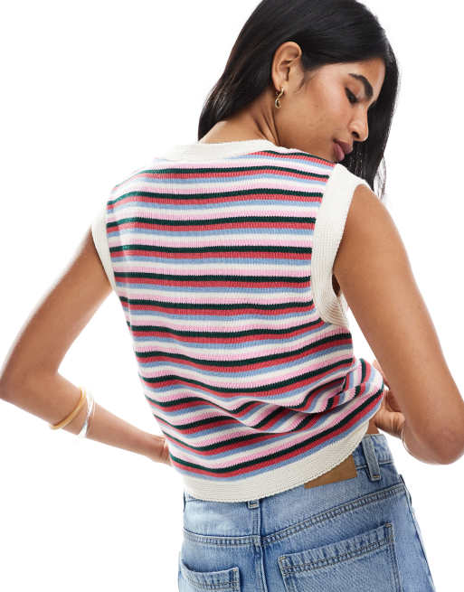 ASOS DESIGN knitted tank in multi stripe, 3 of 4