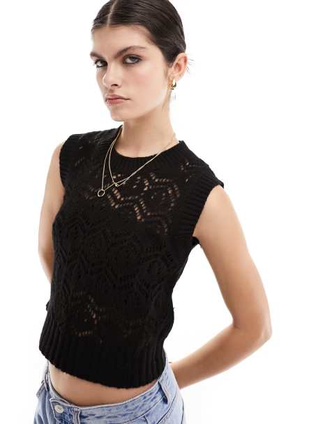 Topshop seam detail lace tank top in black