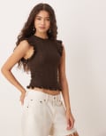 [ASOS DESIGN] ASOS DESIGN knitted tank in stitch with flutter sleeves in chocolate-Brown M Chocolate