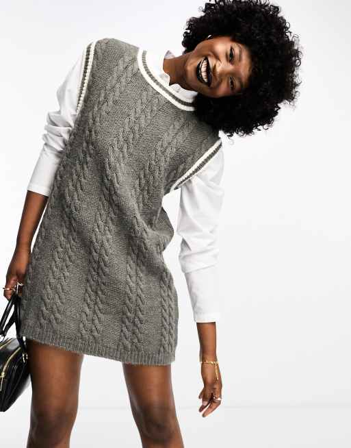 ASOS DESIGN knitted cable mini sweater dress in gray