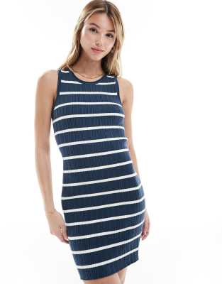 ASOS DESIGN knitted tank mini dress in navy stripe-Multi