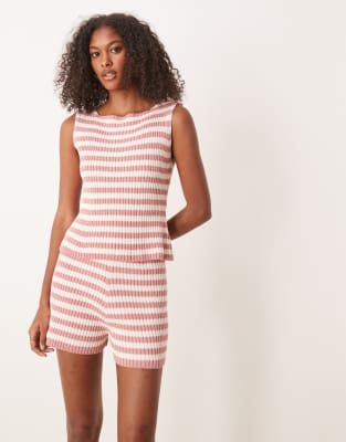 ASOS DESIGN knitted tank top co-ord in pink stripe-Multi
