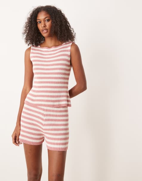ASOS DESIGN knitted tank top co-ord in pink stripe