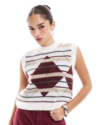 knitted tank top in argyle check-Multi