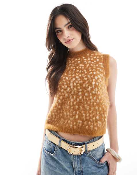 ASOS DESIGN knitted tank top in brushed animal print - view 1