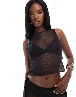 ASOS DESIGN ASOS DESIGN knitted tank top in metallic yarn co-ord in black