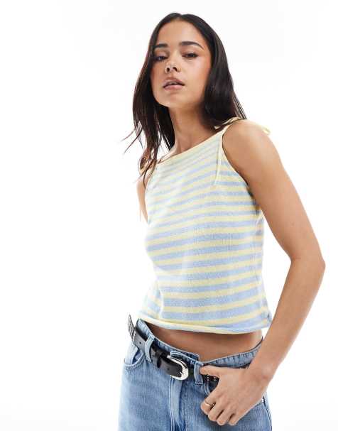 ASOS DESIGN knitted tank top in yellow and blue stripe - view 1