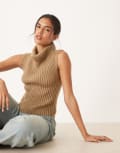 [ASOS DESIGN] ASOS DESIGN knitted tank top with draped neckline in mocha-Brown S Mocha