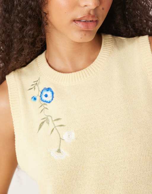 ASOS DESIGN knitted tank top with embroidery in yellow, 2 of 4