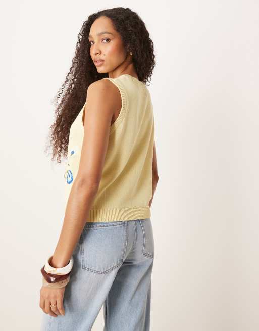 ASOS DESIGN knitted tank top with embroidery in yellow, 4 of 4