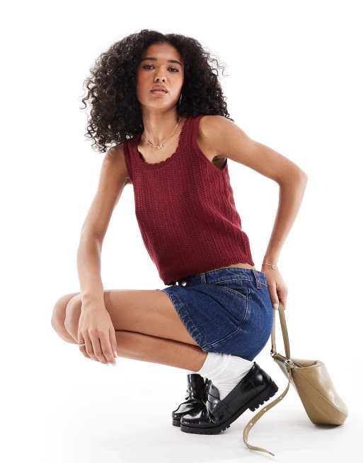 ASOS DESIGN knitted tank top with scalloped edge in rust, 2 of 4