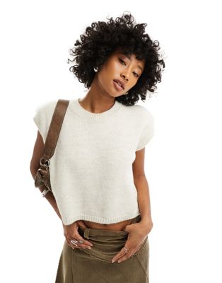 ASOS DESIGN knitted tank top with shoulder pads in cream
