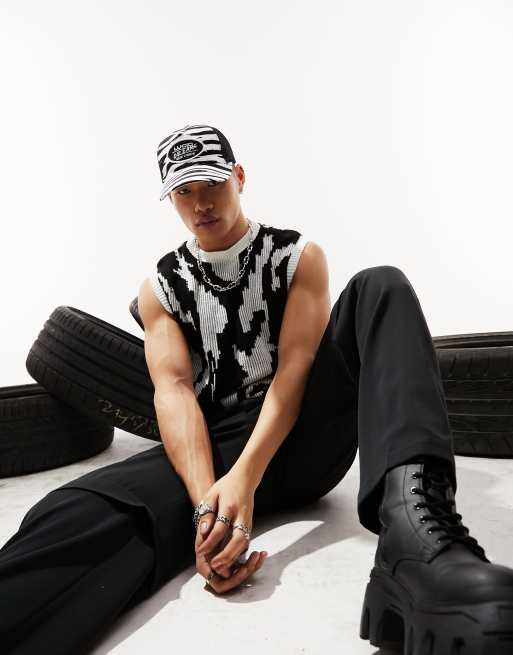 ASOS DESIGN knitted tank with black pattern in white