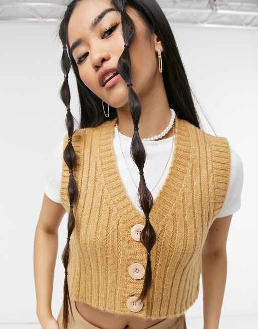 ASOS DESIGN knitted tank with buttons in camel