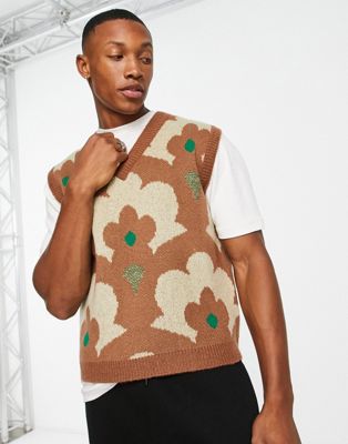 ASOS DESIGN knitted tank with geo pattern in brown