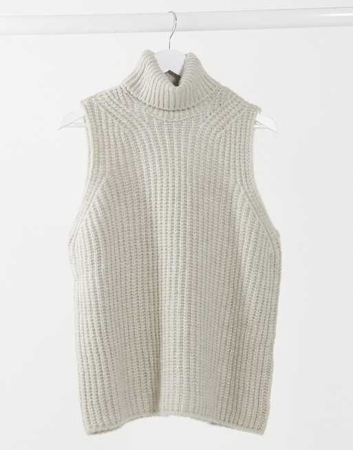 ASOS DESIGN knitted tank with roll neck in stone | ASOS