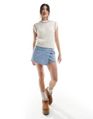 ASOS DESIGN knitted tank with tipping in cream