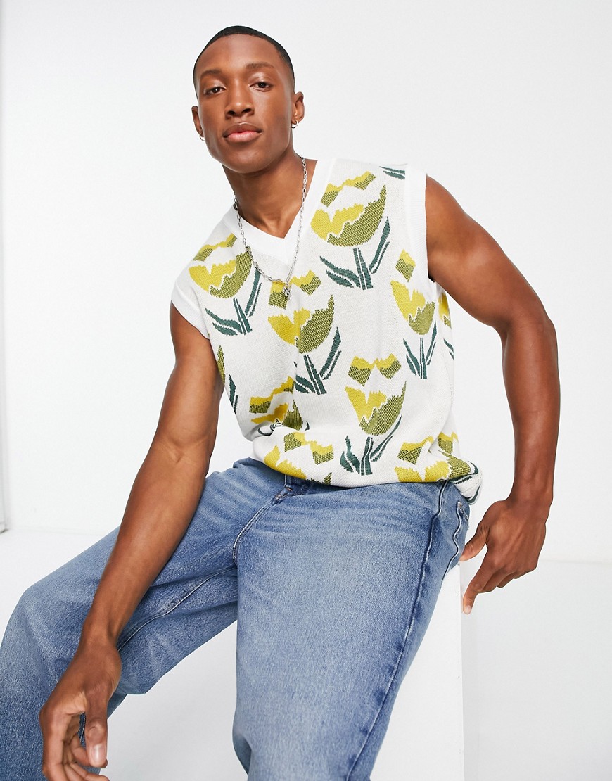ASOS DESIGN knitted tank with tulip pattern in white
