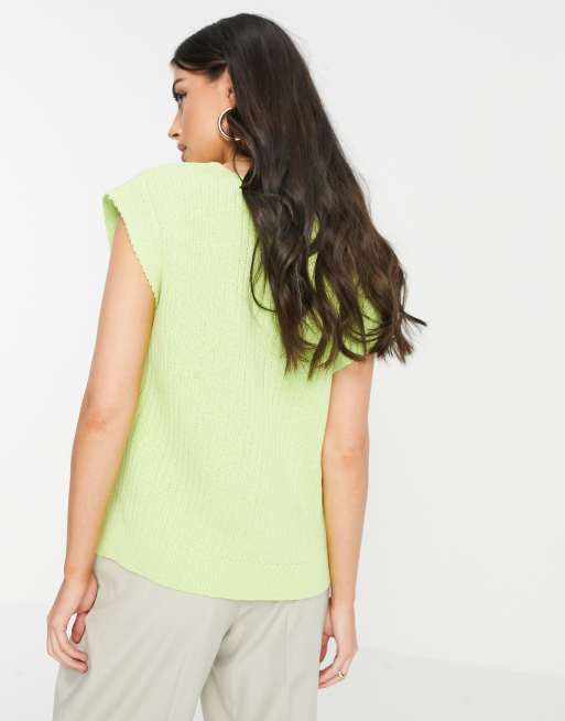 ASOS DESIGN knitted tank with v neck in lime green, 2 of 4