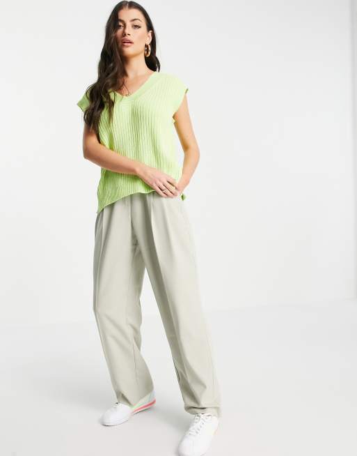 ASOS DESIGN knitted tank with v neck in lime green, 4 of 4