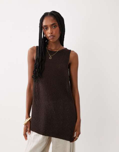 ASOS DESIGN knitted tape a-line cami in mocha (Part of a set) - view 1