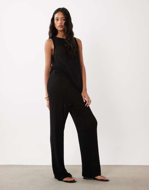 ASOS DESIGN knitted tape pants in black (part of a set), 2 of 5