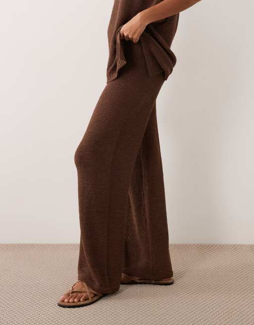 ASOS DESIGN knitted tape pants in mocha (Part of a set), 2 of 5
