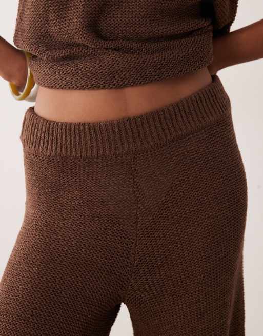 ASOS DESIGN knitted tape pants in mocha (Part of a set), 3 of 5