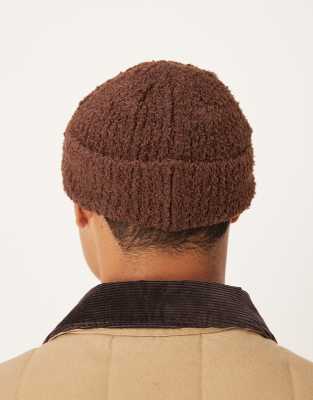 Asos Design Knitted Teddy Fleece Beanie In Brown