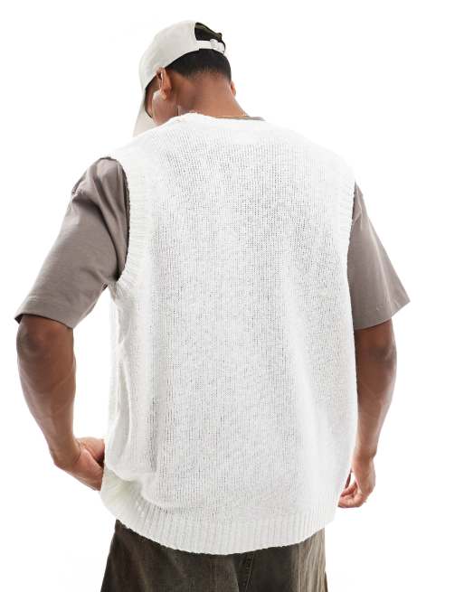 ASOS DESIGN knitted texture sleeveless cardigan in ecru