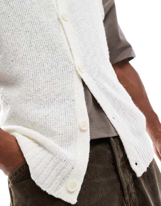 ASOS DESIGN knitted texture sleeveless cardigan in ecru