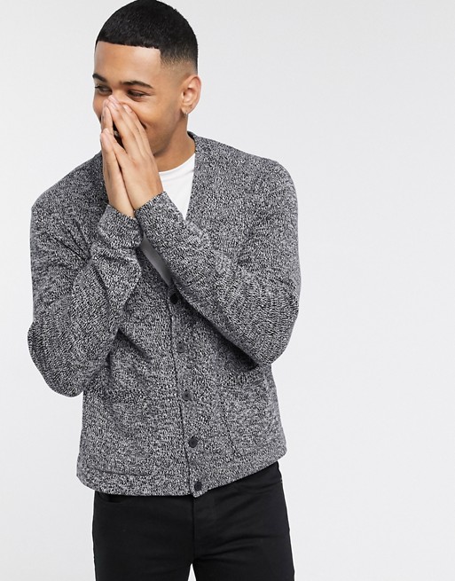 ASOS DESIGN knitted textured boxy button cardigan in grey twist
