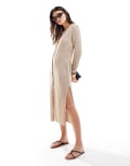 [ASOS DESIGN] ASOS DESIGN knitted textured button through midi dress-Neutral S Neutral